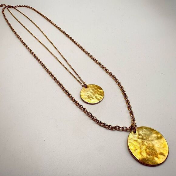 J Crew Gold Tone Layered Multi Strand Coin Pendant‎ style Necklace Dainty - Picture 8 of 8